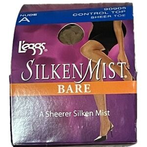 L'eggs Silken Mist Bare Pantyhose, Nude, A, Control Top Sheer Toe, NWT